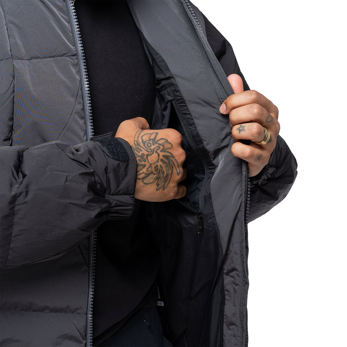 Dope Dyed Ripple Nylon Down Jacket Deep Charcoal GL26330