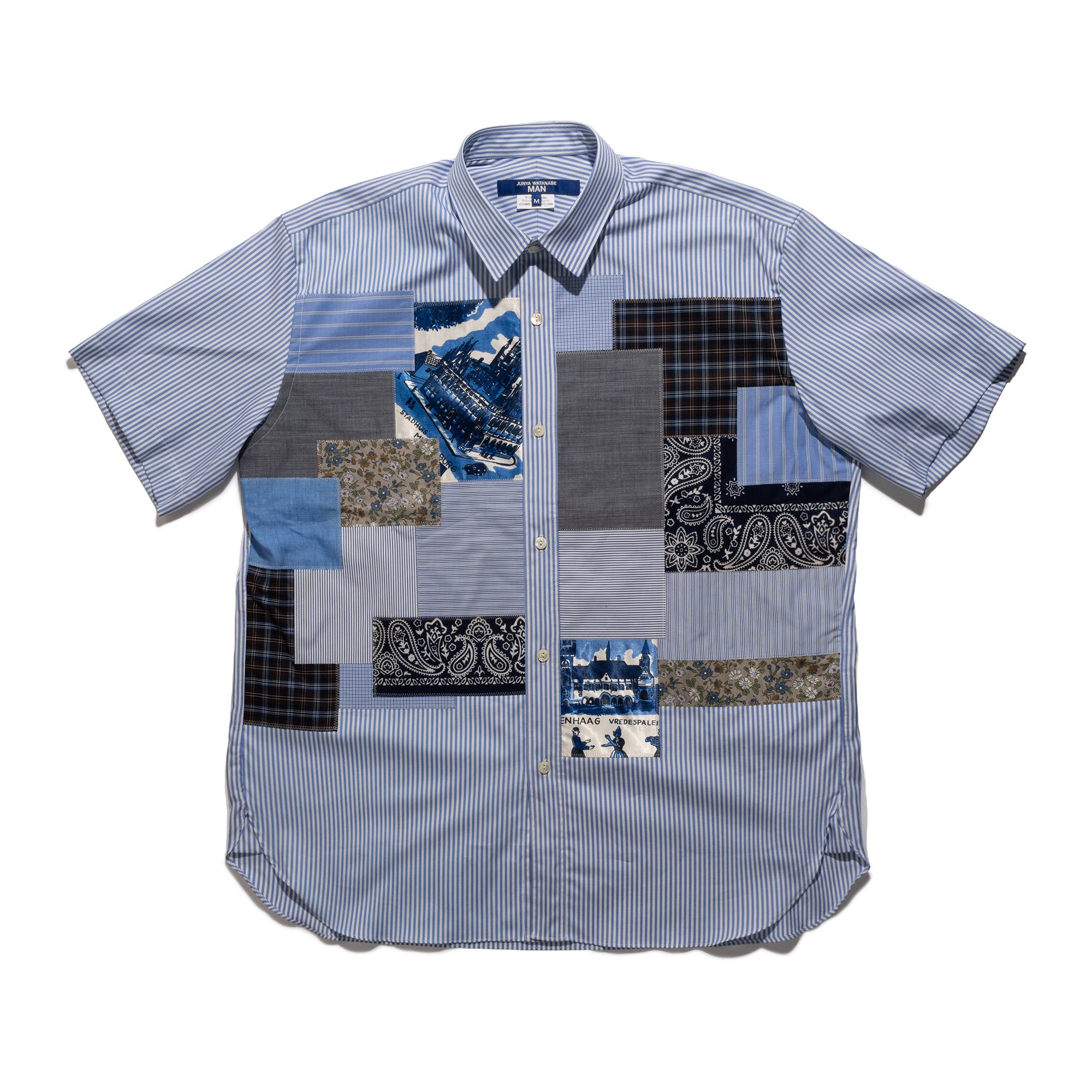 JWM Patchwork SS Shirt Blue Stripe WQ-B036-051-1