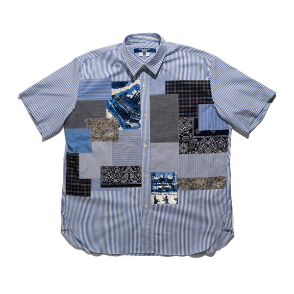 JWM Patchwork SS Shirt Blue Stripe WQ-B036-051-1