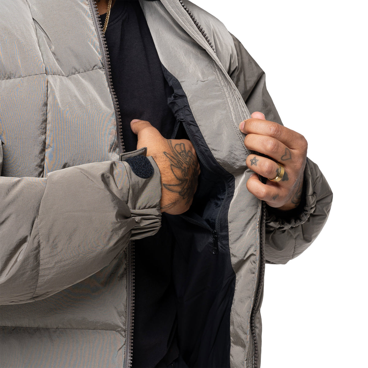 Dope Dyed Ripple Nylon Down Jacket Woody Beige GL26330