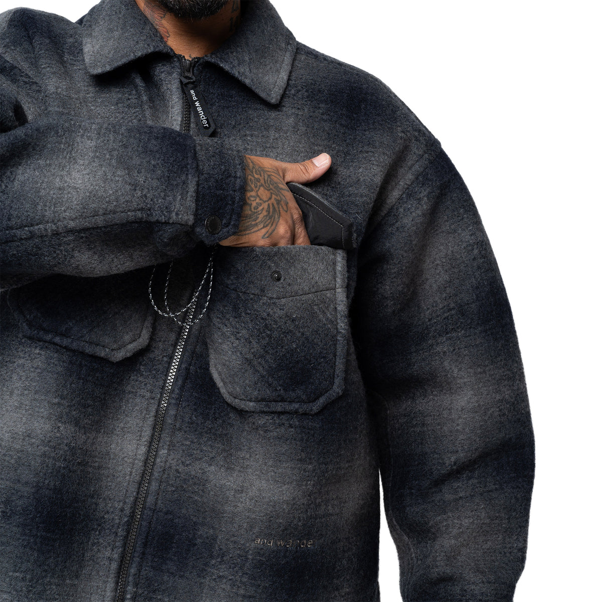 Wool Shaggy Check Zip Jacket Charcoal 574-6281048