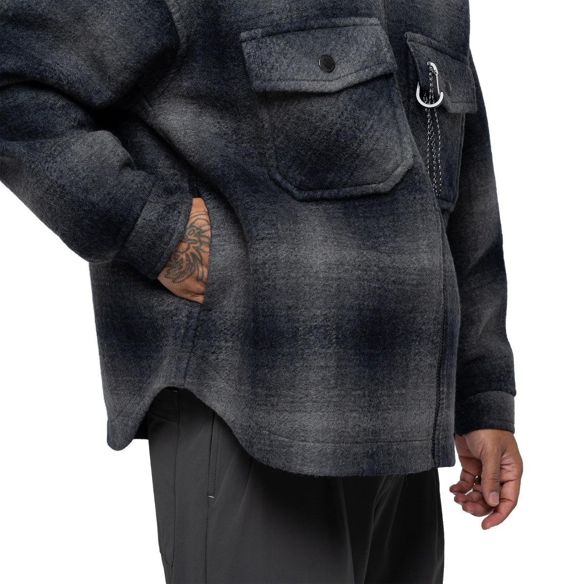 Wool Shaggy Check Zip Jacket Charcoal 574-6281048