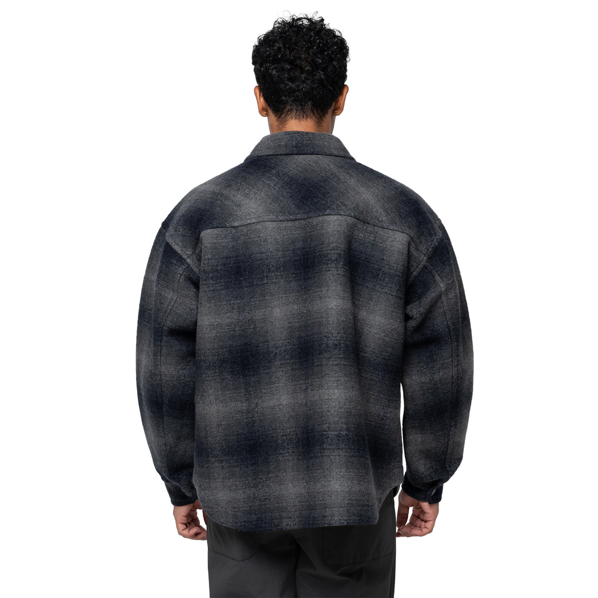 Wool Shaggy Check Zip Jacket Charcoal 574-6281048