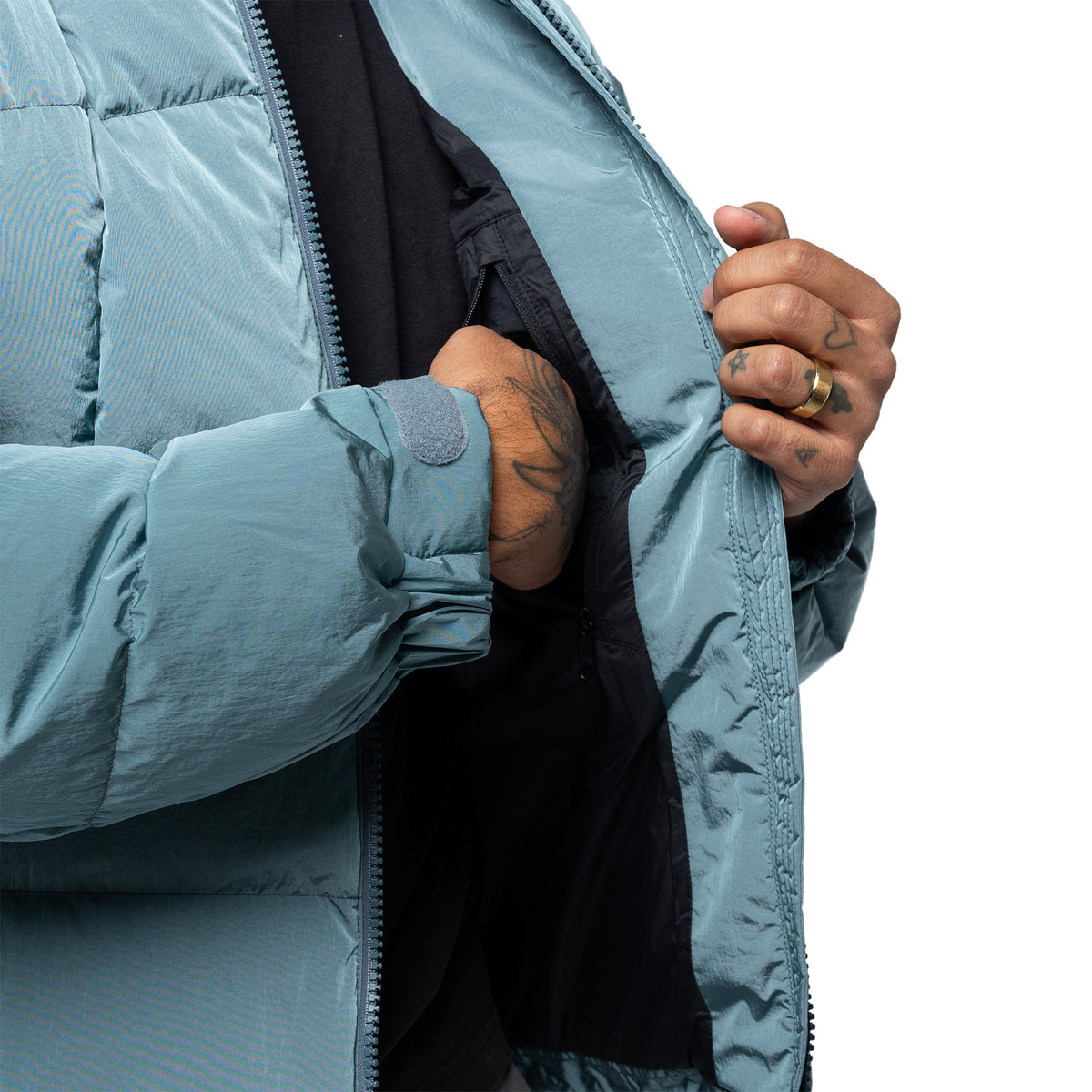 Dope Dyed Ripple Nylon Down Jacket Chrysocolla GL26330