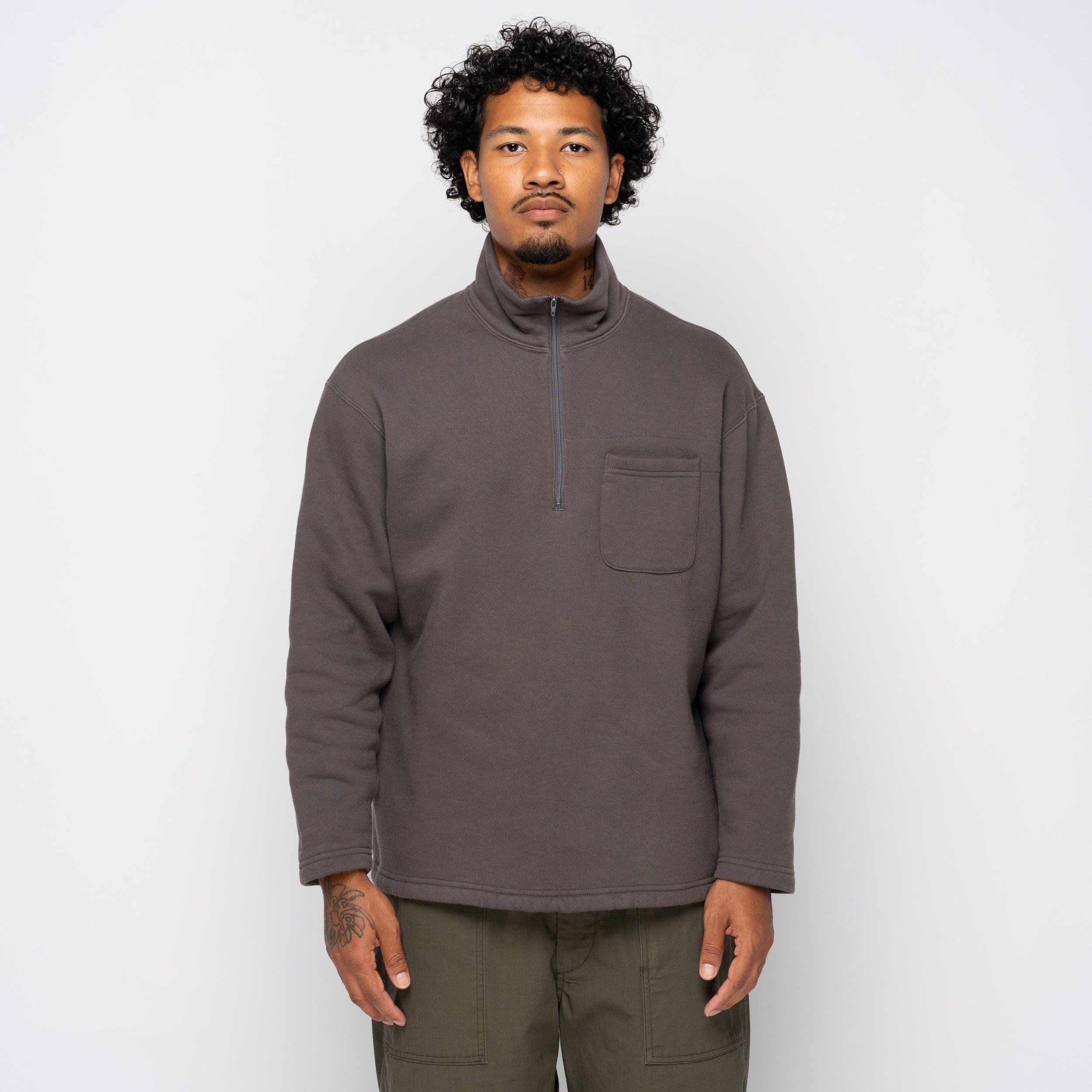 EG Zip Mock Neck 12oz Cotton Fleece Graphite 25F1B035