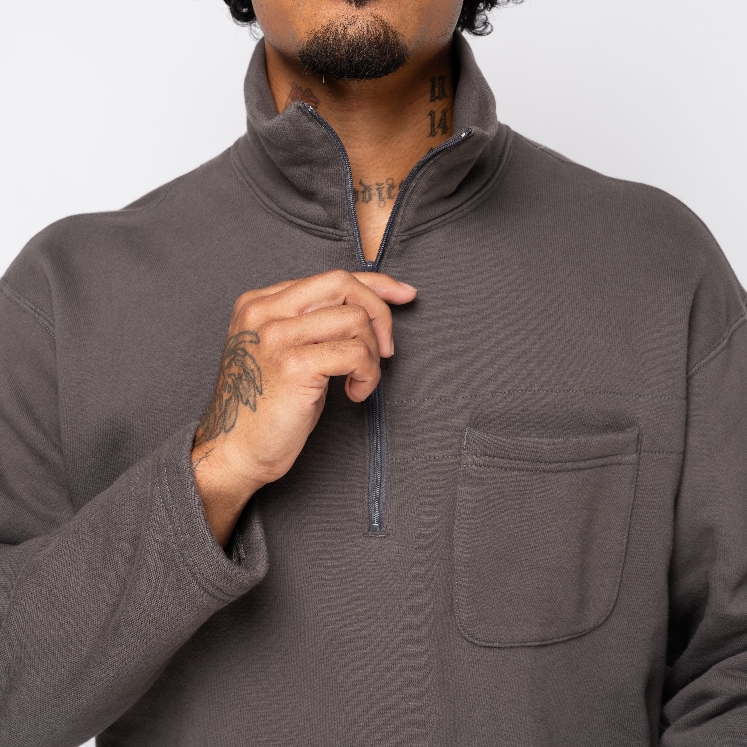 EG Zip Mock Neck 12oz Cotton Fleece Graphite 25F1B035