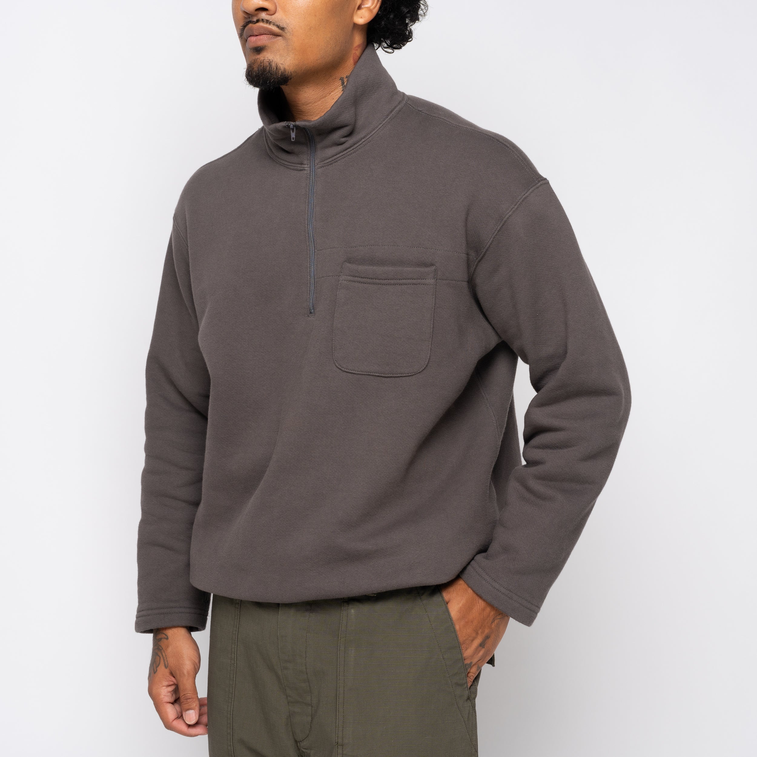 EG Zip Mock Neck 12oz Cotton Fleece Graphite 25F1B035