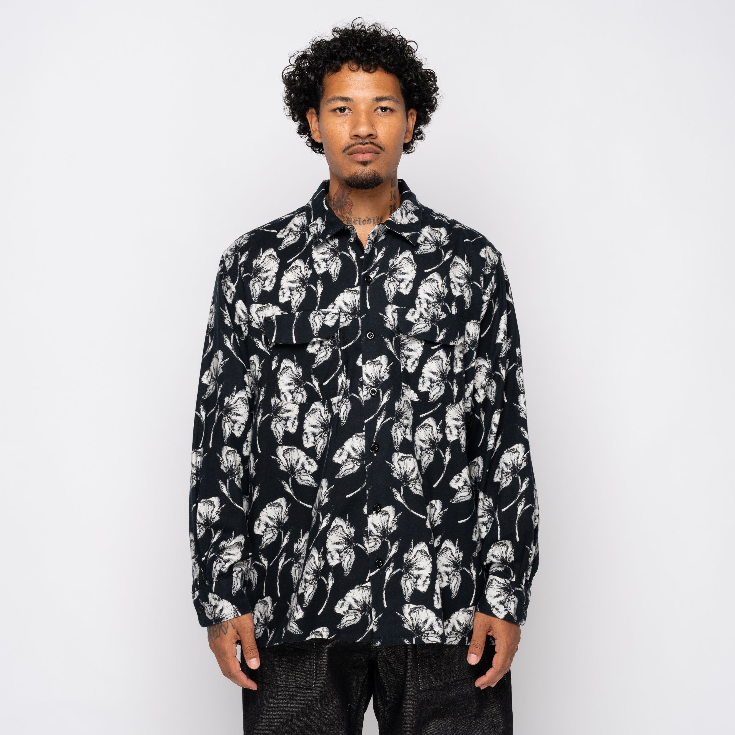 EG Classic Shirt Cotton Brushed Black 25F1A005