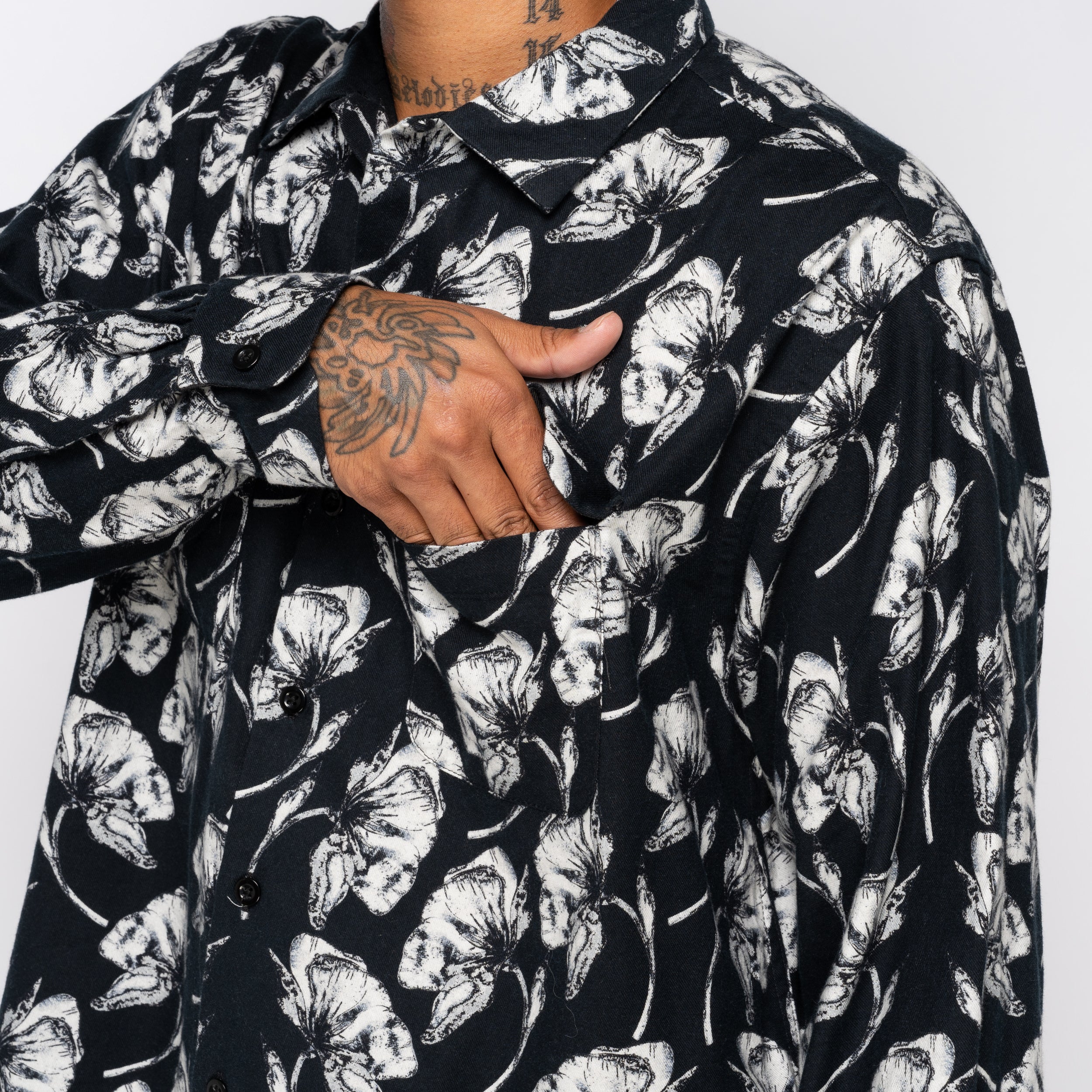 EG Classic Shirt Cotton Brushed Black 25F1A005