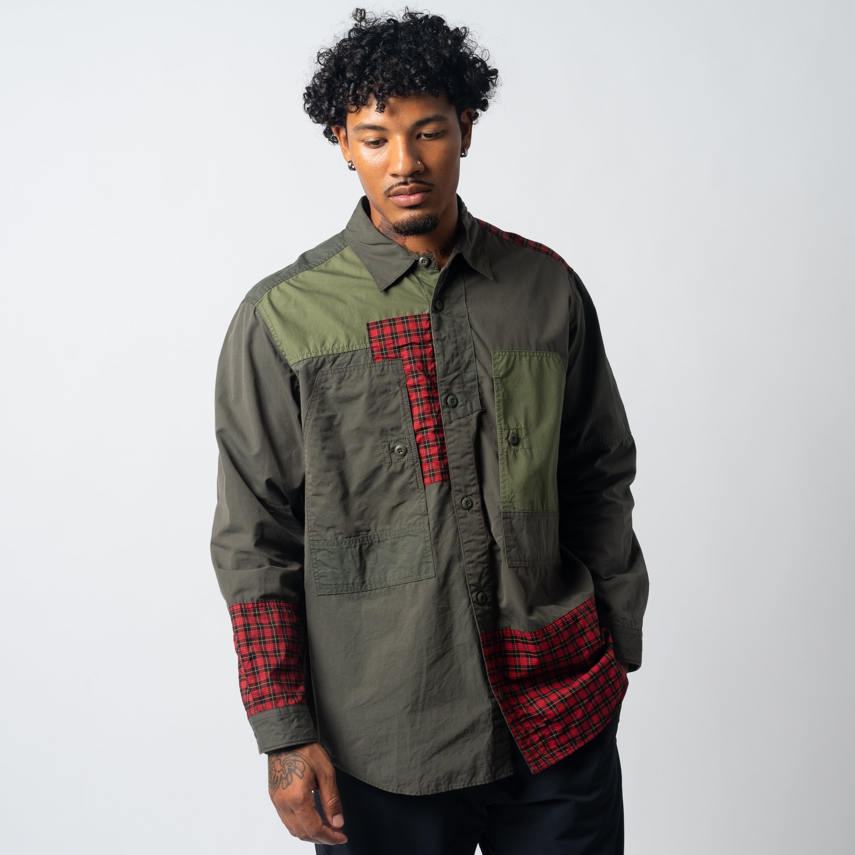 CdGH Patchwork Cotton Shirt HL-B008-051-1 Olive