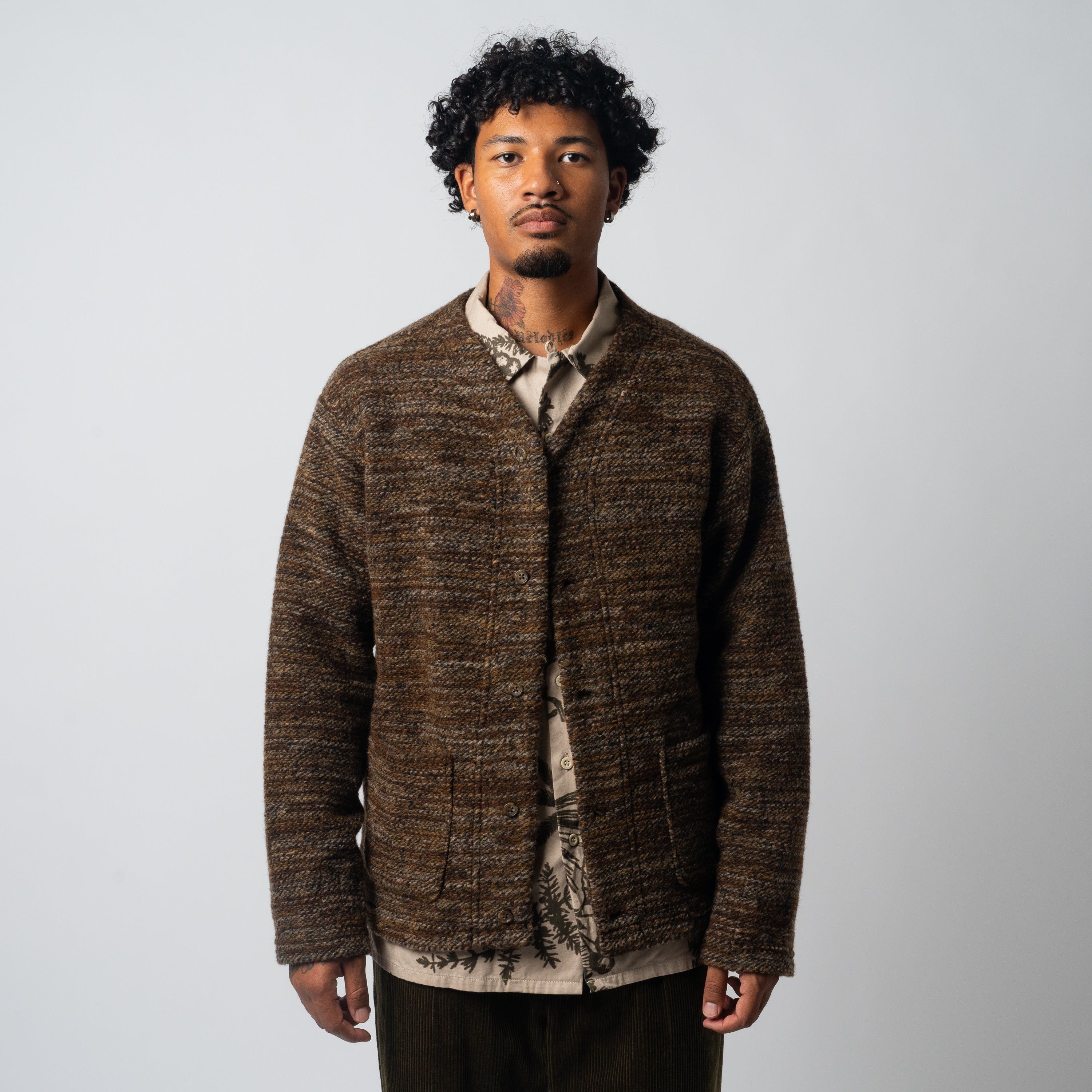 EG Knit Cardigan 23F1B030 Brown Poly/Wool Melange Knit – Capsule