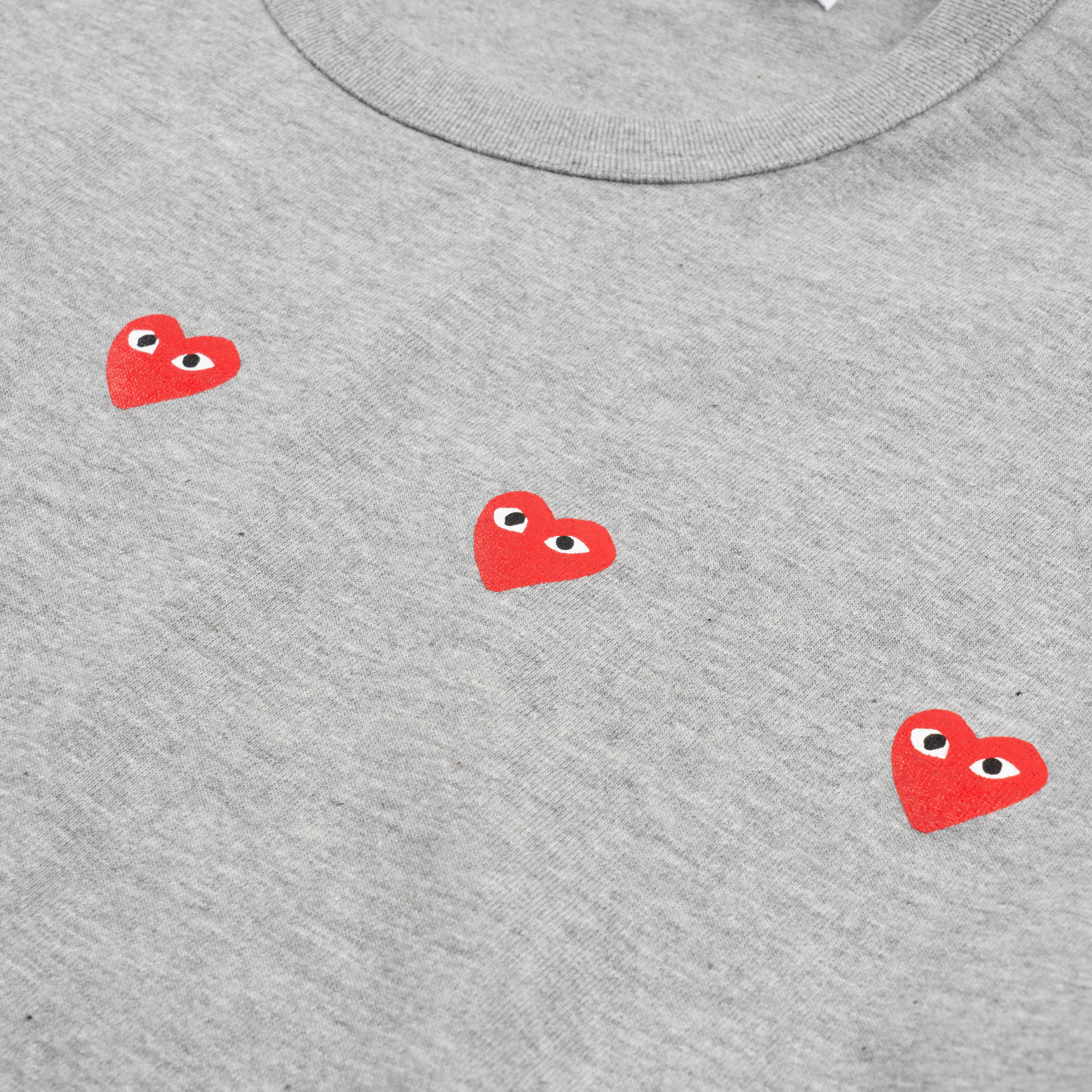 CDG Play Three Red Heart Tee Grey AX T337 051 2