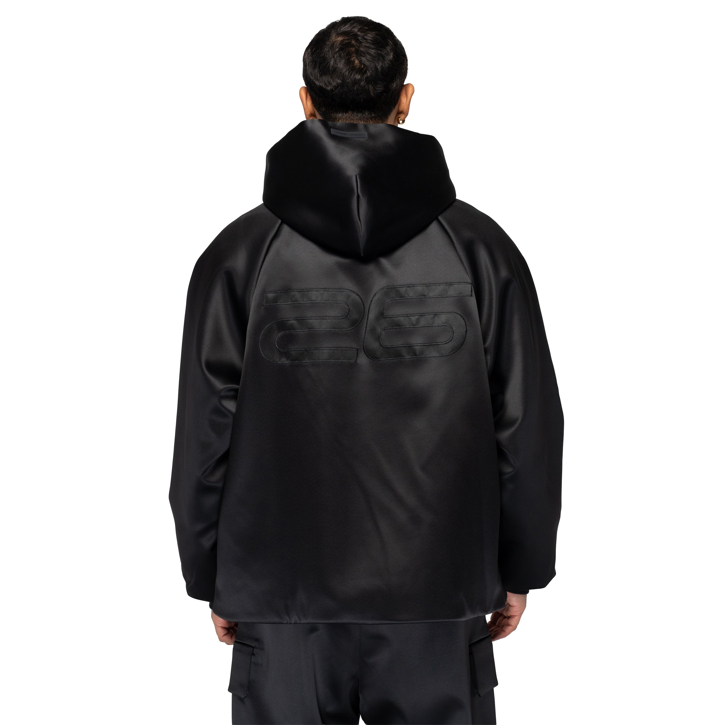 Hooded Satin Bomber Jacket Vintage Black 202HO568101F