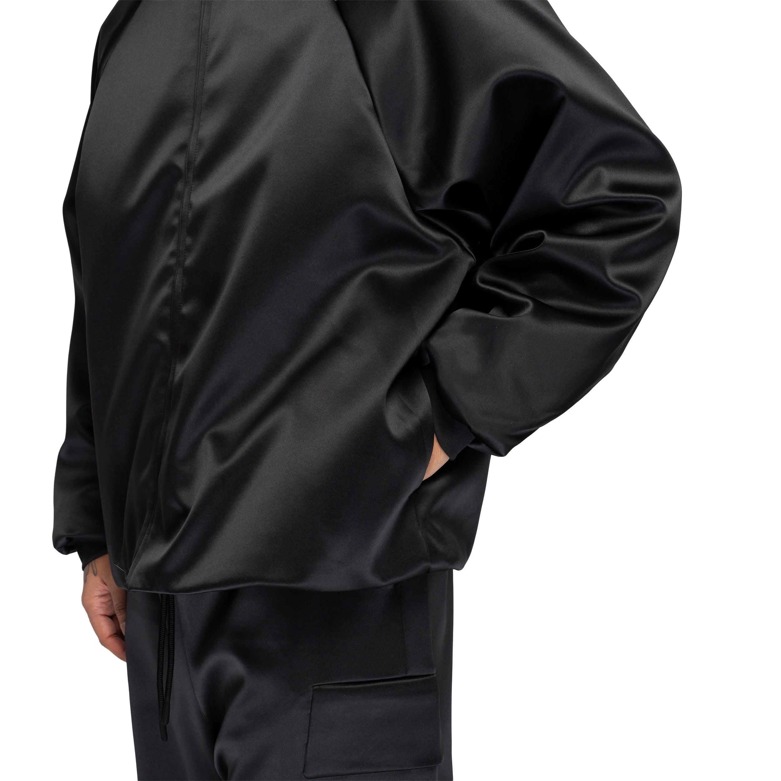 Hooded Satin Bomber Jacket Vintage Black 202HO568101F