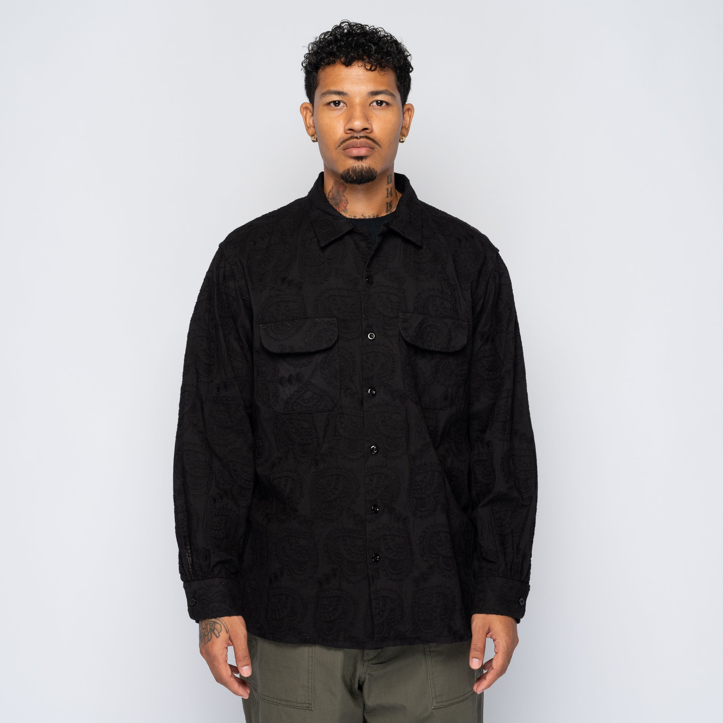 EG Classic Shirt Black Paisley Embroidery 25F1A005