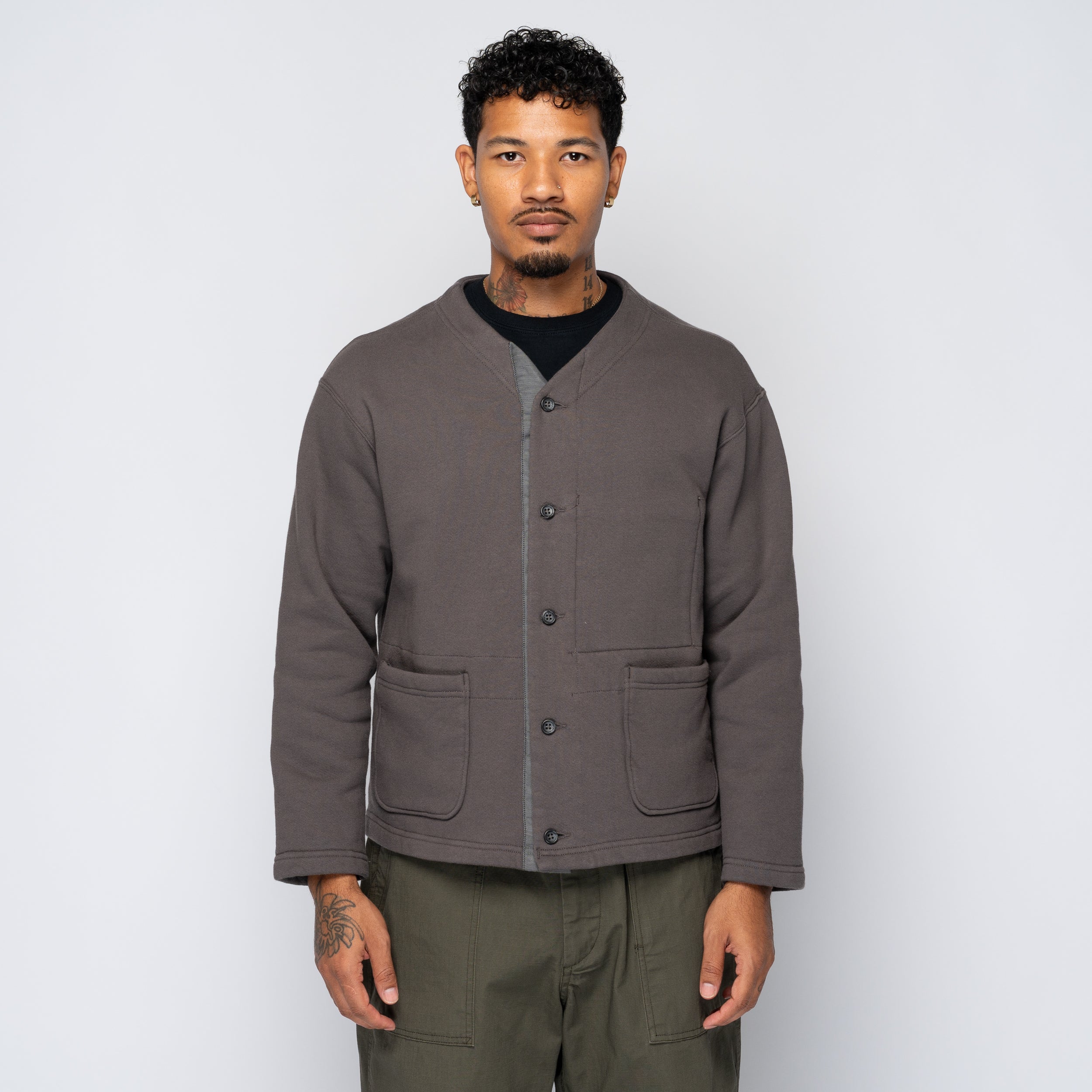 EG Knit Cardigan Graphite 12oz Cotton Fleece 25F1B030