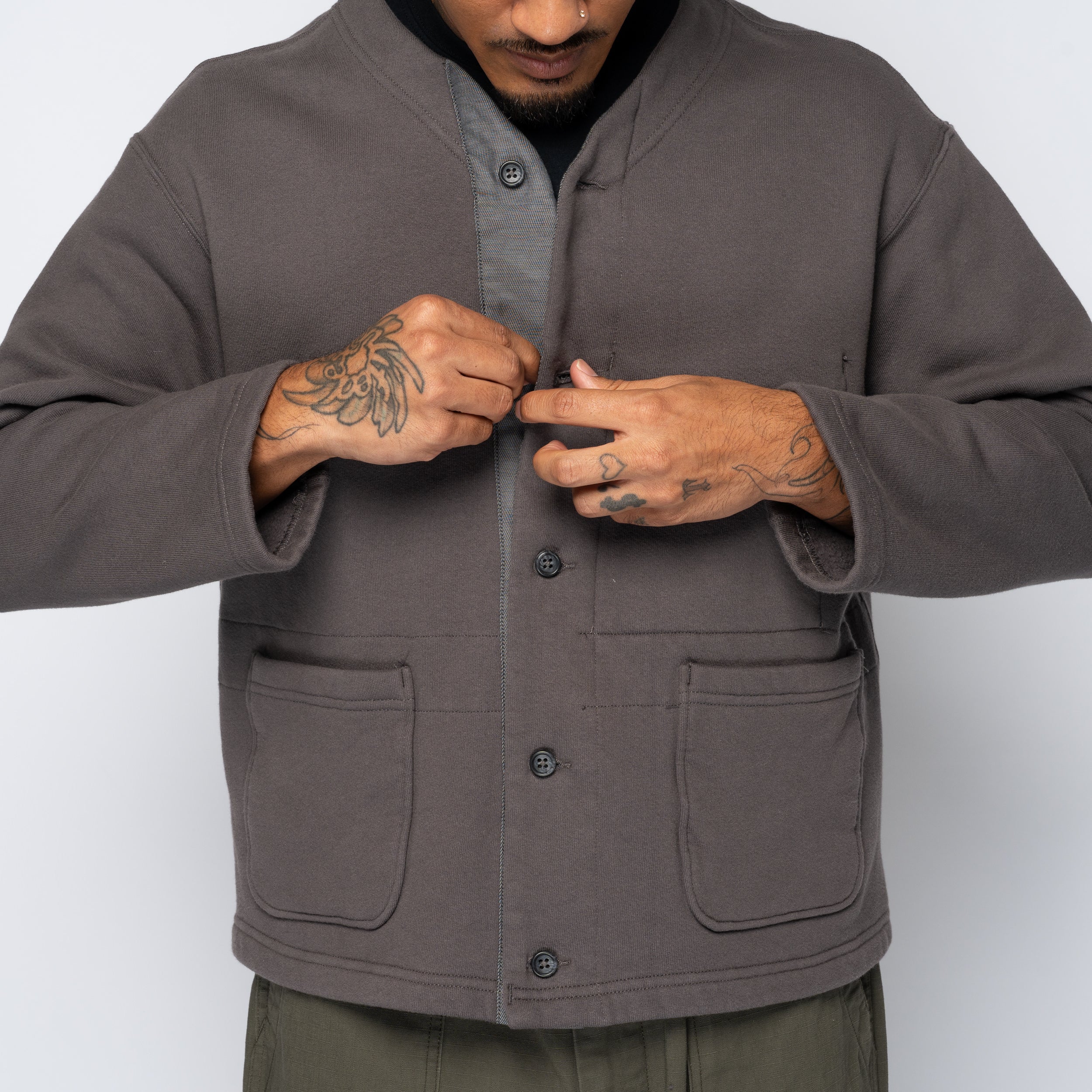 EG Knit Cardigan Graphite 12oz Cotton Fleece 25F1B030