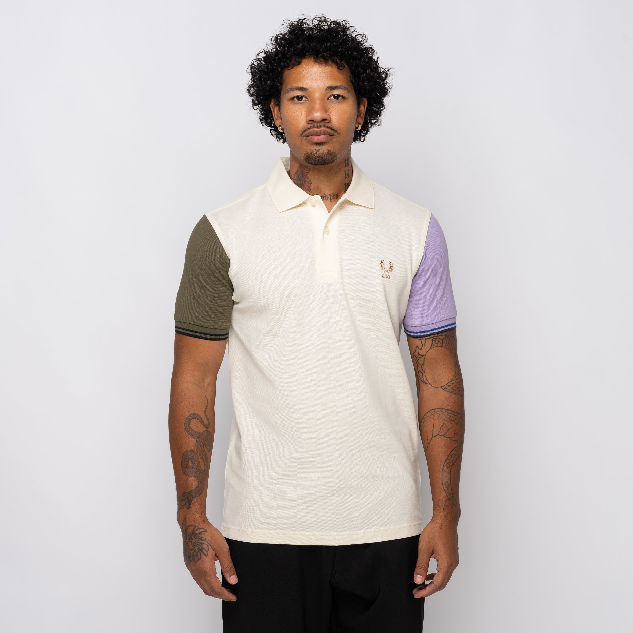 CDG Shirt x Fred Perry S/S Polo Shirt Ecru/Purple FP-T504-W25