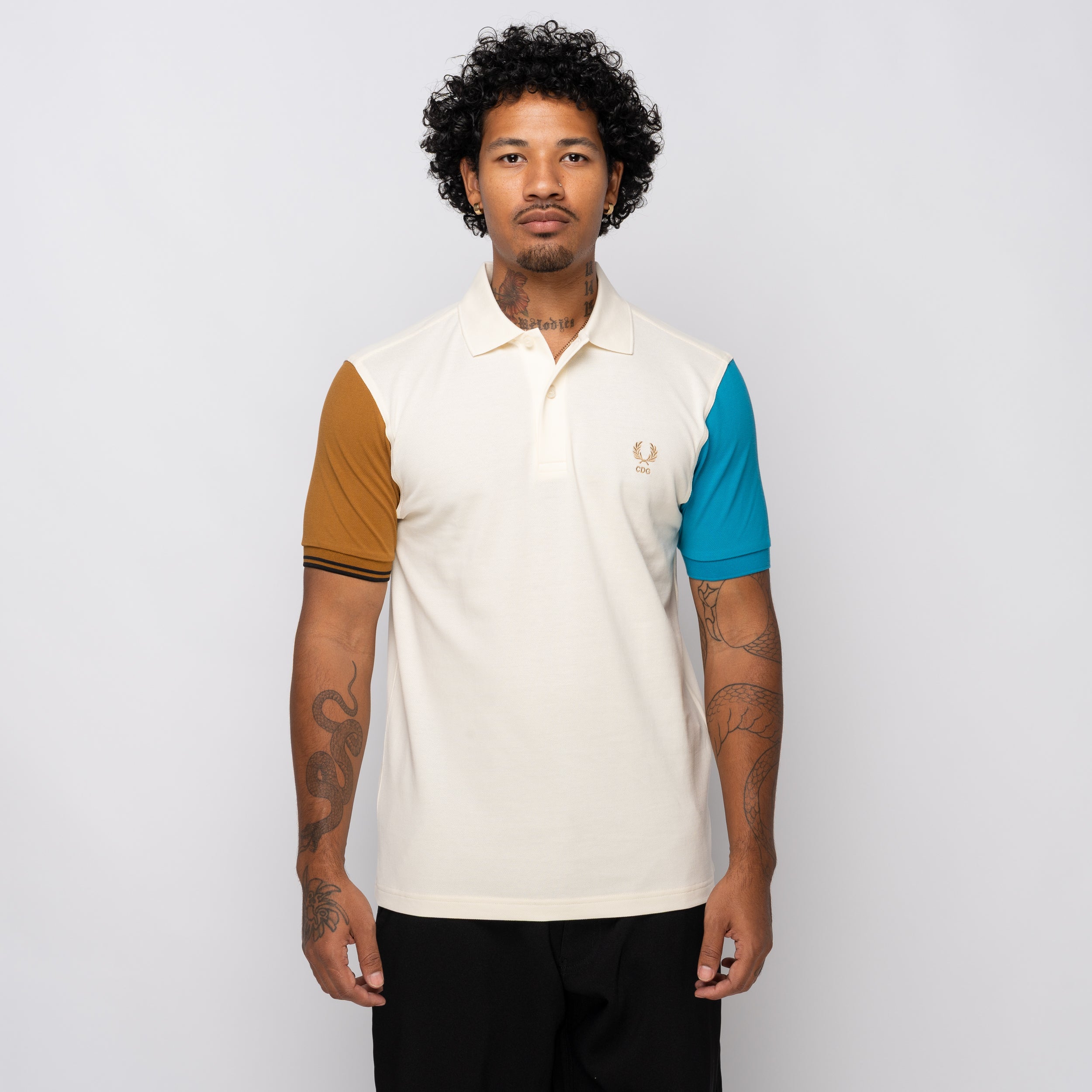 CDG Shirt x Fred Perry S/S Polo Shirt Ecru/Cyan FP-T503-W25