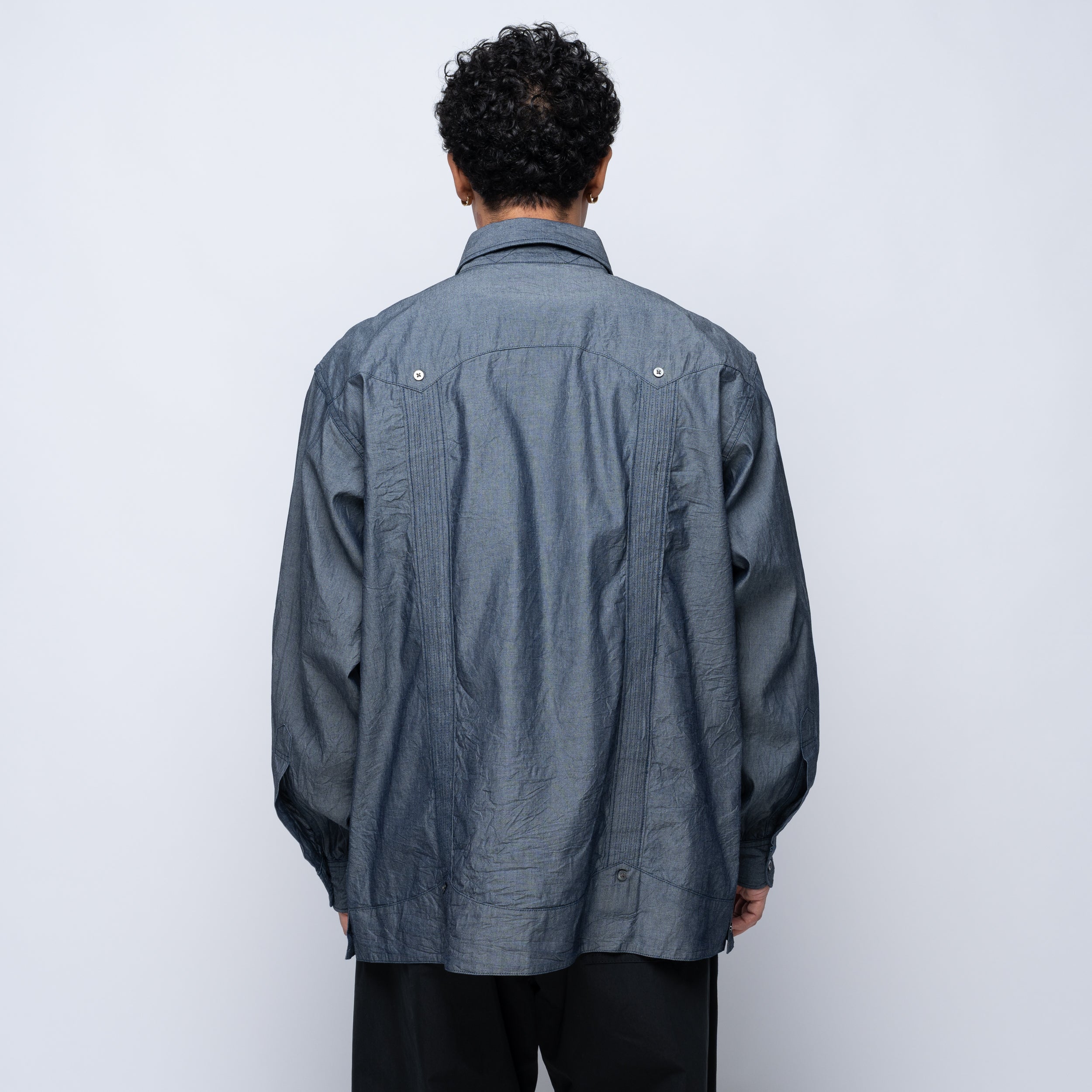 EG Guayabera Shirt Indigo Cotton Chambray 25S1A032 – Capsule