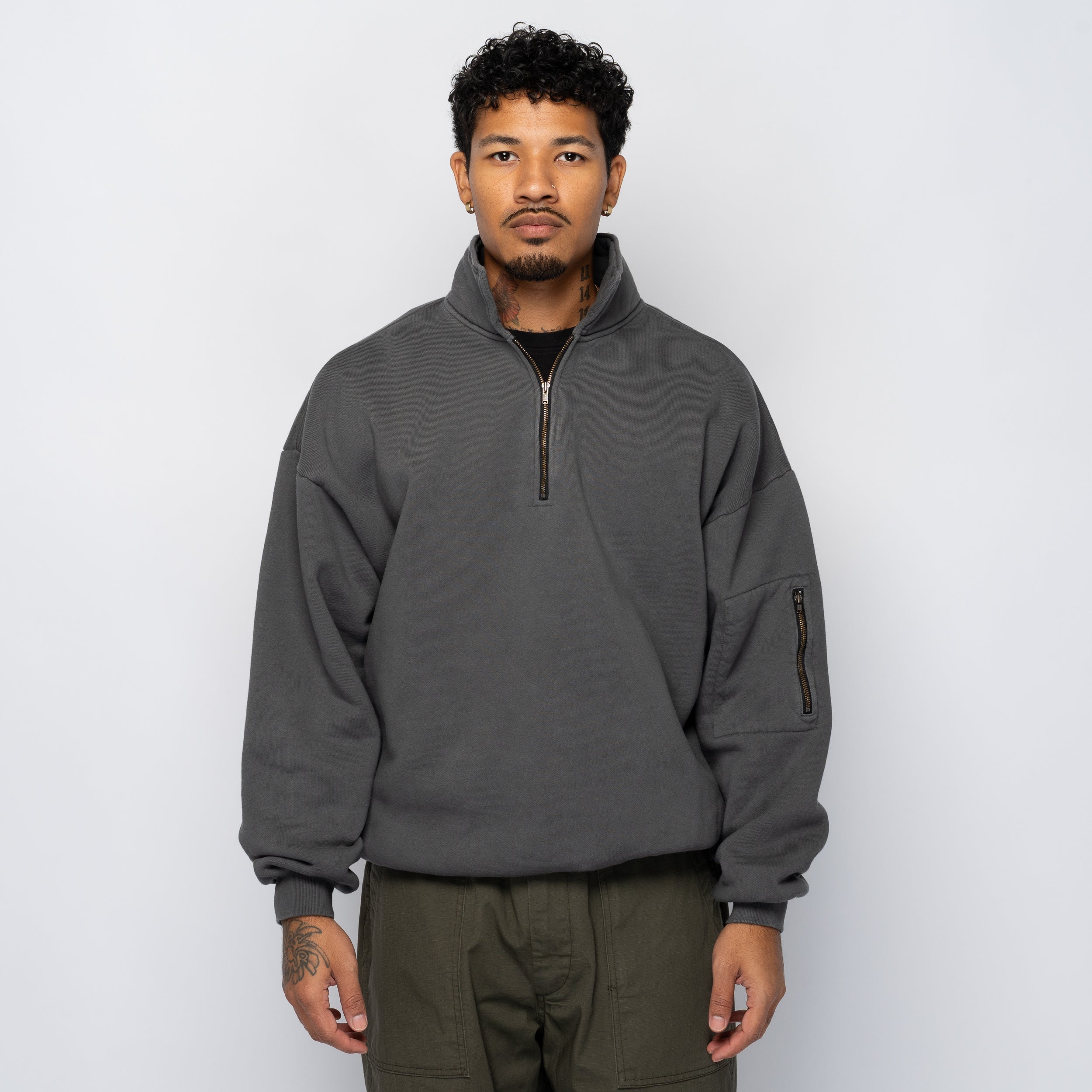 Pig Dyed Zip Sweat Black 1007AWCS04