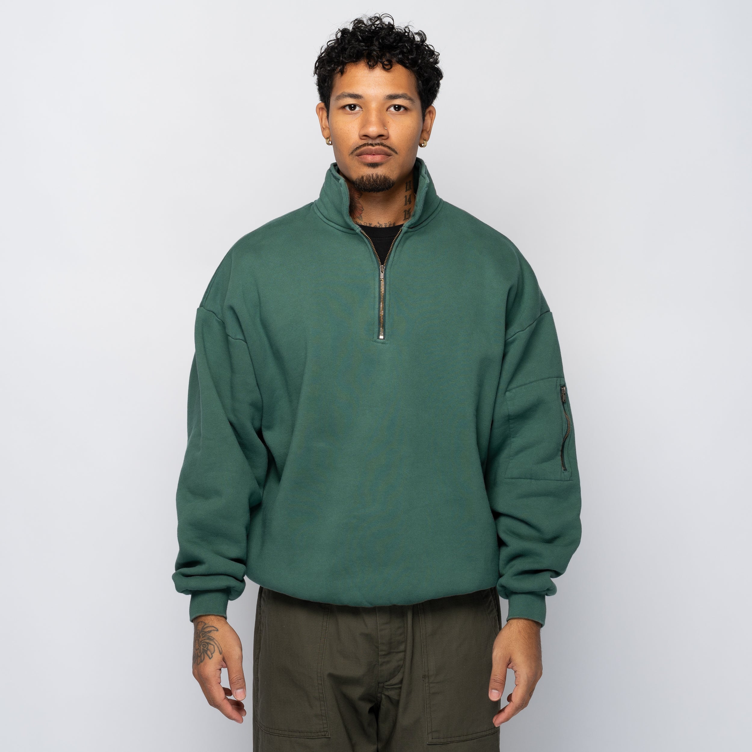 Pig Dyed Zip Sweatshirt Green 1007AWCS04