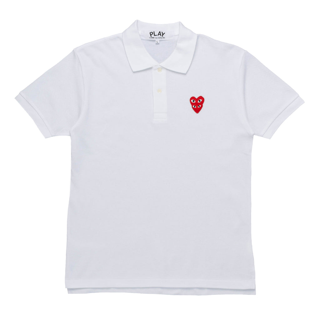 CDG PLAY Stacked Heart Polo AZ-T290-051-2 White