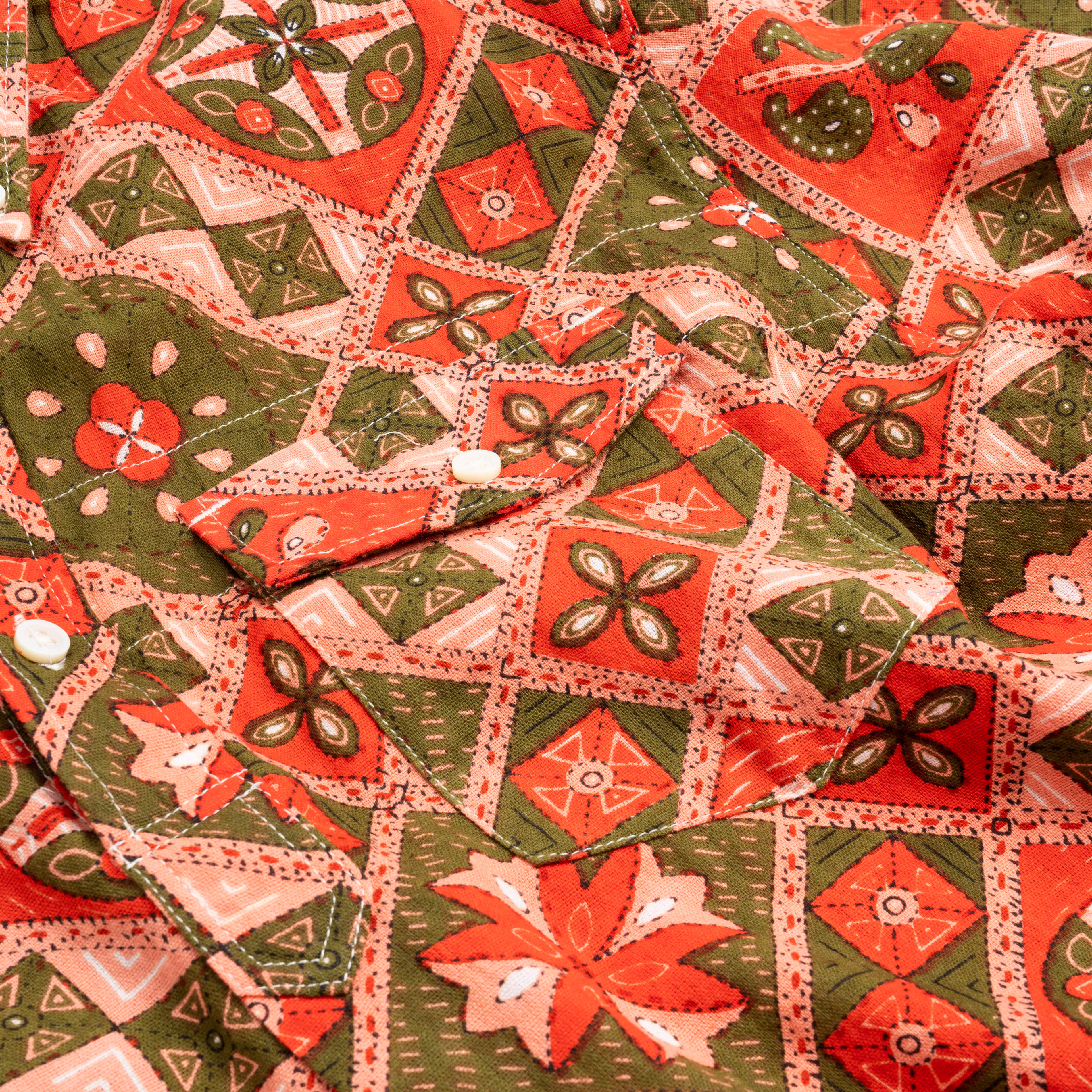 Popover BD Shirt 23S1A003 Pink/Olive Cotton Ethno Print