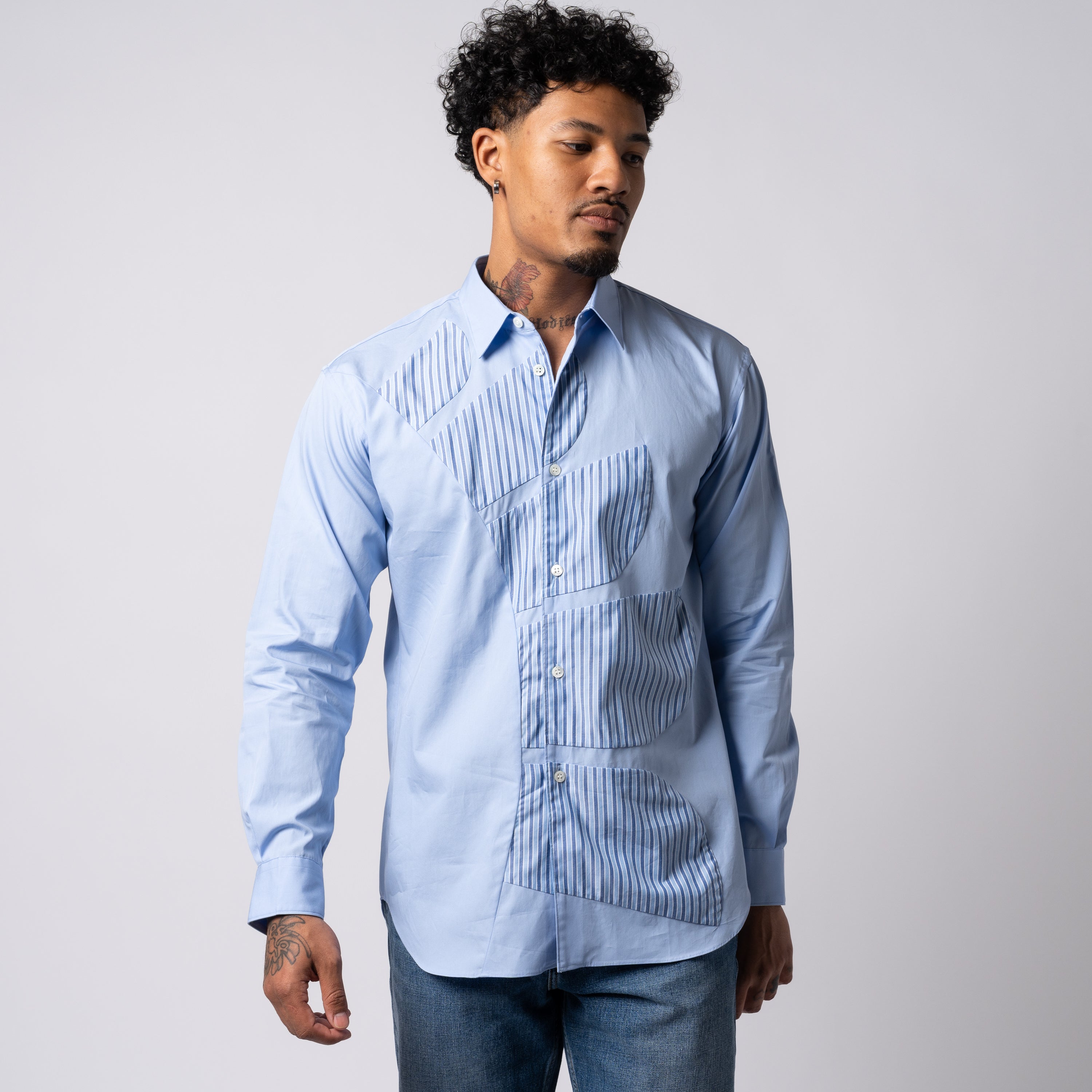 CDG SHIRT Patchwork Stripe Shirt FK-B009-S23-1 Blue – Capsule