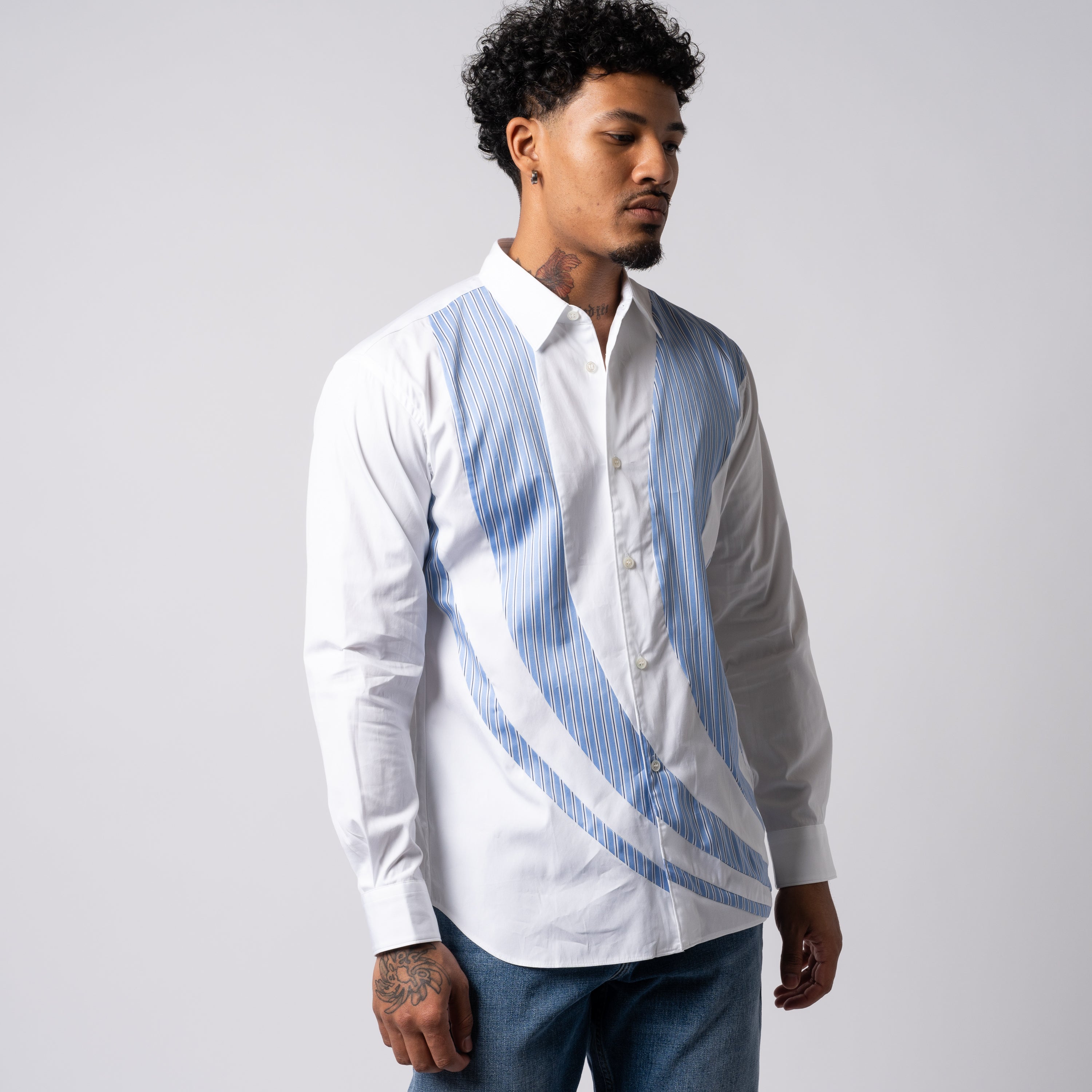 CDG SHIRT Patchwork Swirl Stripe Shirt FK-B008-S23-1 White