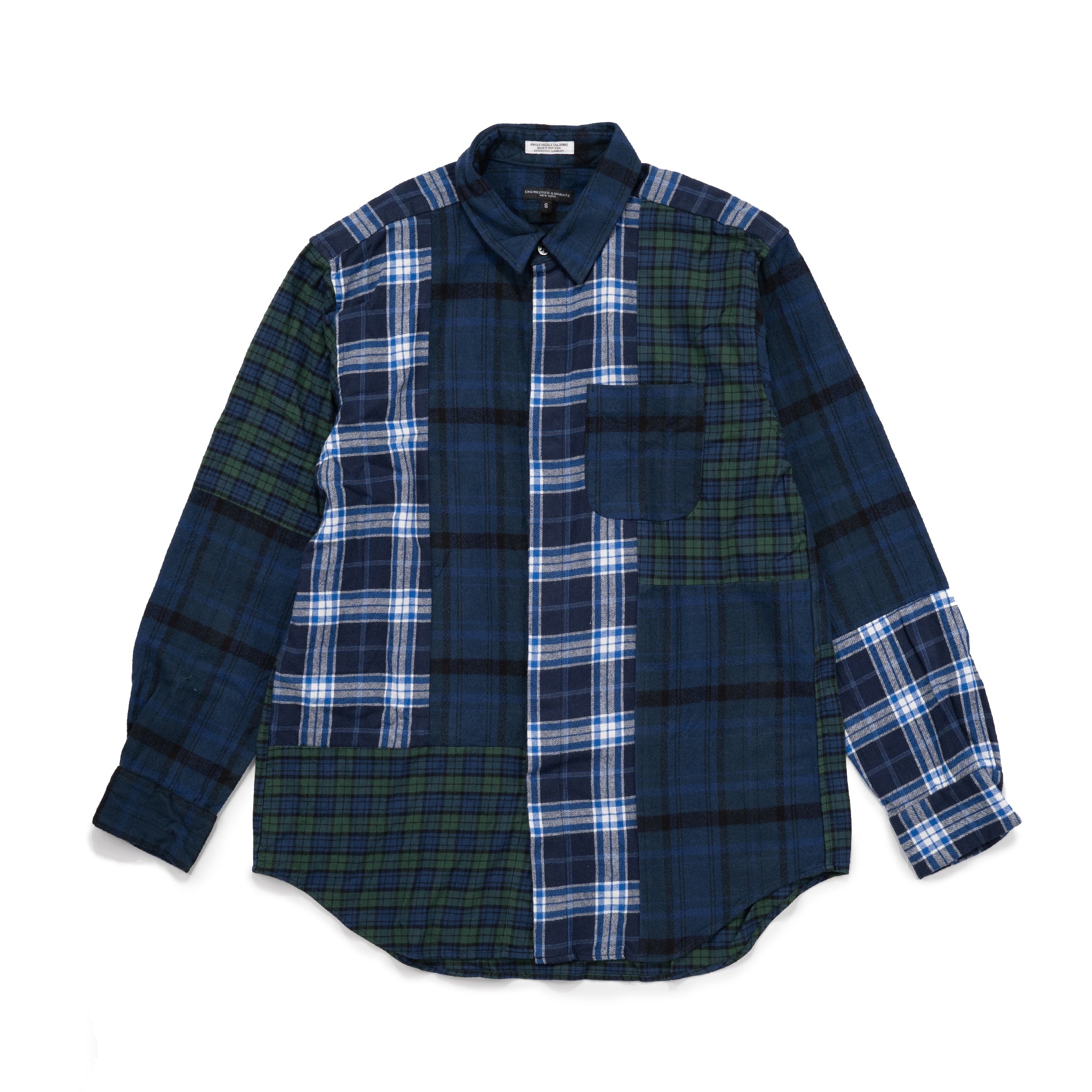 Combo Short Collar Shirt 22F1A017 Navy Plaid Cotton Flannel