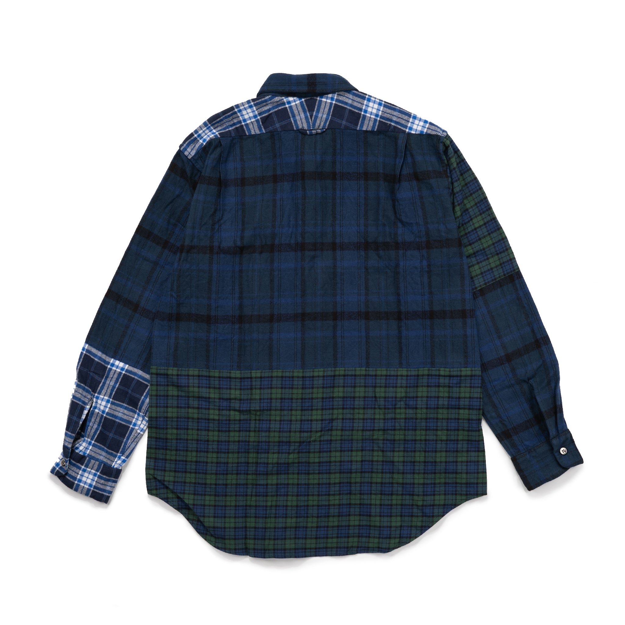 Combo Short Collar Shirt 22F1A017 Navy Plaid Cotton Flannel