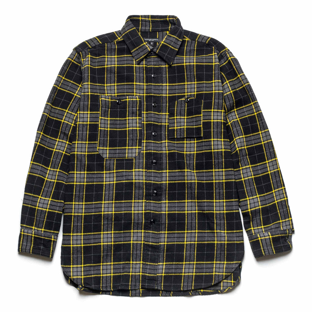 Cotton Twill Plaid Work Shirt Black