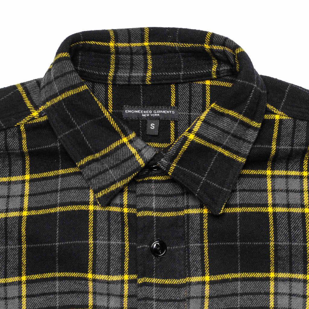 Cotton Twill Plaid Work Shirt Black